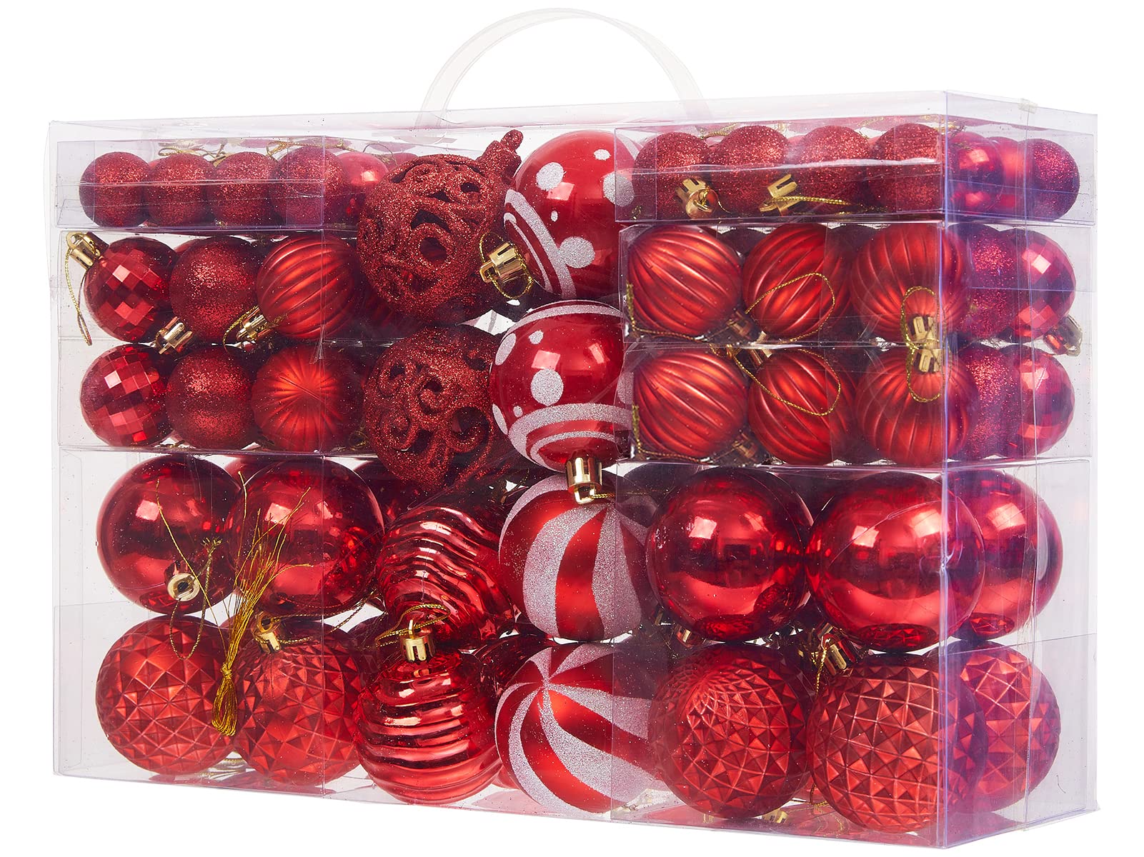 Photo 1 of 100PCS Christmas Ball Ornaments, Assorted Shatterproof Christmas Tree Decorations, Seasonal Decorative Hanging Baubles Decor Set for Xmas/Holiday/Party, Glitter&Painting Ornament Set (Red)