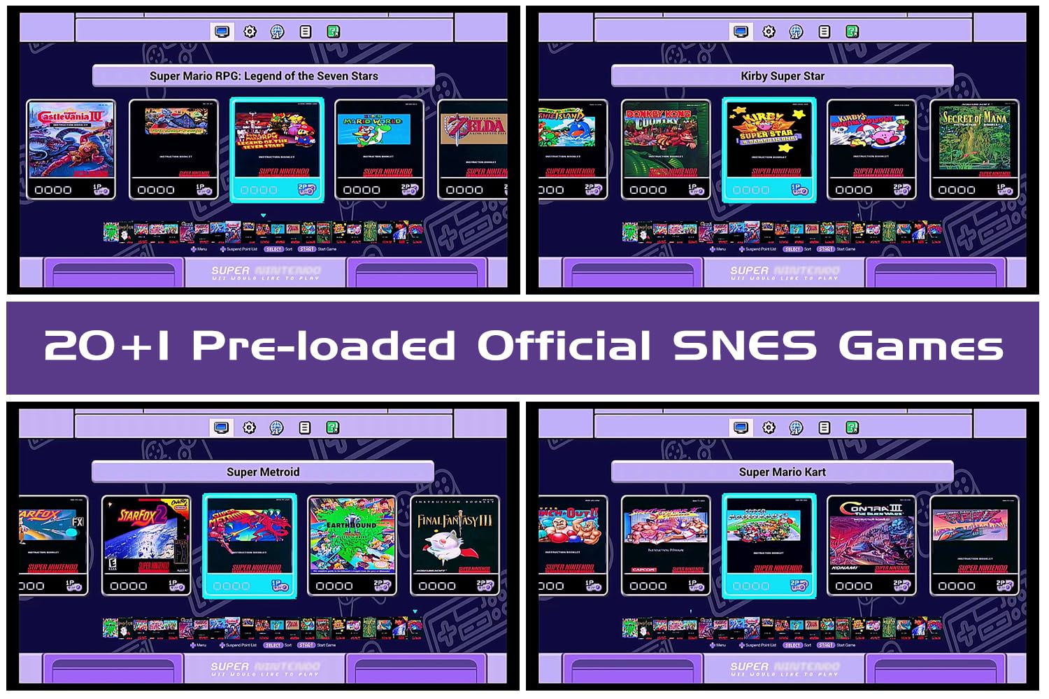 RENOLS Video Game Console for SpuerNES Classic Edition for SNES Mini System, Pre-loaded 21 Official for SNES Original Games