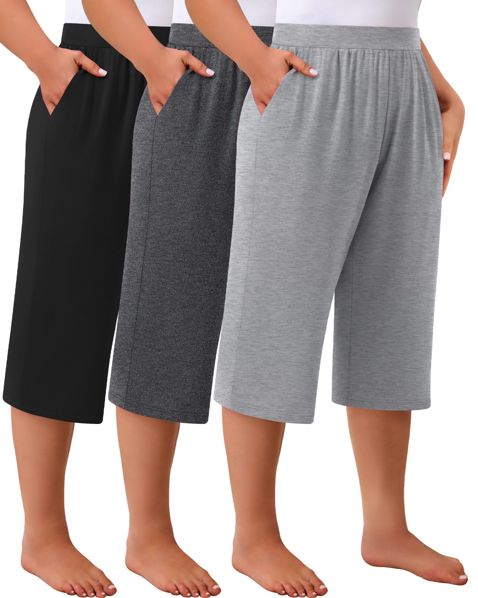 Photo 1 of ***SEE NOTES***
Huukeay 3 Pack Women's Plus Size Capri Pants, Cotton Wide Leg Capris Sweatpants Summer Loose Cropped Yoga Pants with Pockets(Black, Heather Gray, Light Gray,3X-Large)