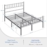 Yaheetech 4ft6 Double Bed Frame Metal Bed Slats Headboard Footboard Silver view 3