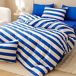 Cottonight Blue White Stripe Comforter Queen