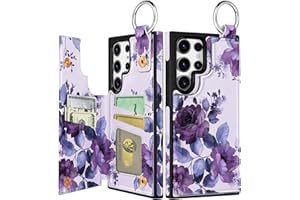 Shorogyt for Samsung Galaxy S24 Ultra Wallet Case with Card Holder, Designer Purple Flower Pattern Kickstand Magnetic Clasp Back Flip Folio Leather Phone Cases for S24 Ultra for Women Men Girls