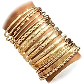 17IF 10-16 Pcs Gold Bangles for Women Everyday Wear Jewelry | 14K Gold Plated Stackable Bracelets Set, Exquisite Pattern Long Lasting Shine, Fashion Jewelry for Daily Wear Party Gifts