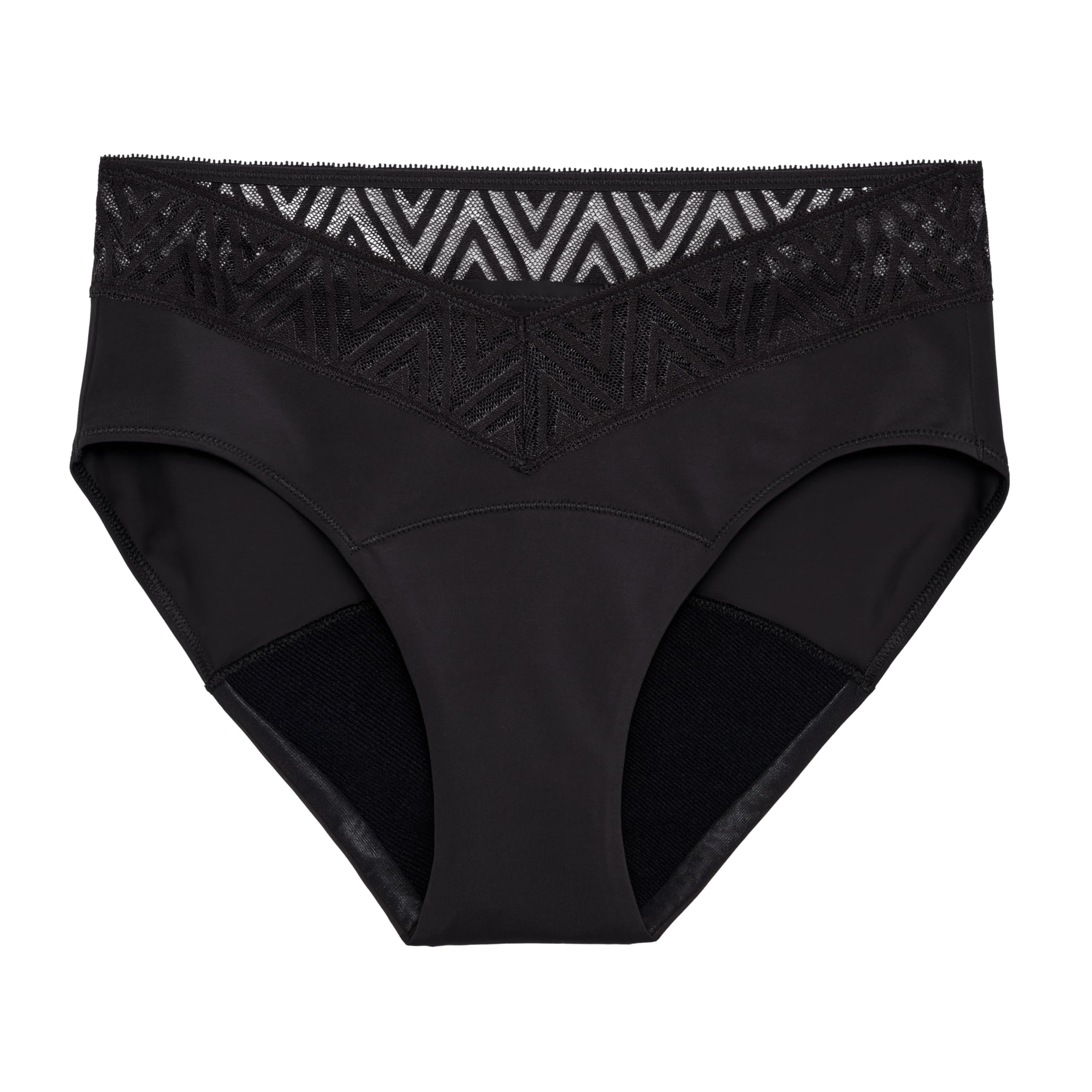Photo 1 of THINX Period Underwear, Comfort-Stretch Hip Huggers, Holds Up to Regular 12 Tampons*, Period Panties, Menstrual Underwear for Women, Leakproof & Reusable, Black with Lace, XS