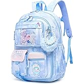 Lovely Girls Backpack School Bag for Students Kids Book Bag with Multiple Pockets Splash-proof Children's Backpack（17inch Blue）