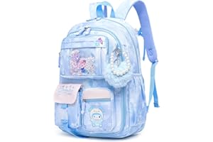 Alrisg Lovely Girls Backpack School Bag for Students Kids Book Bag with Multiple Pockets Splash-proof Children's Backpack（17inch Blue）