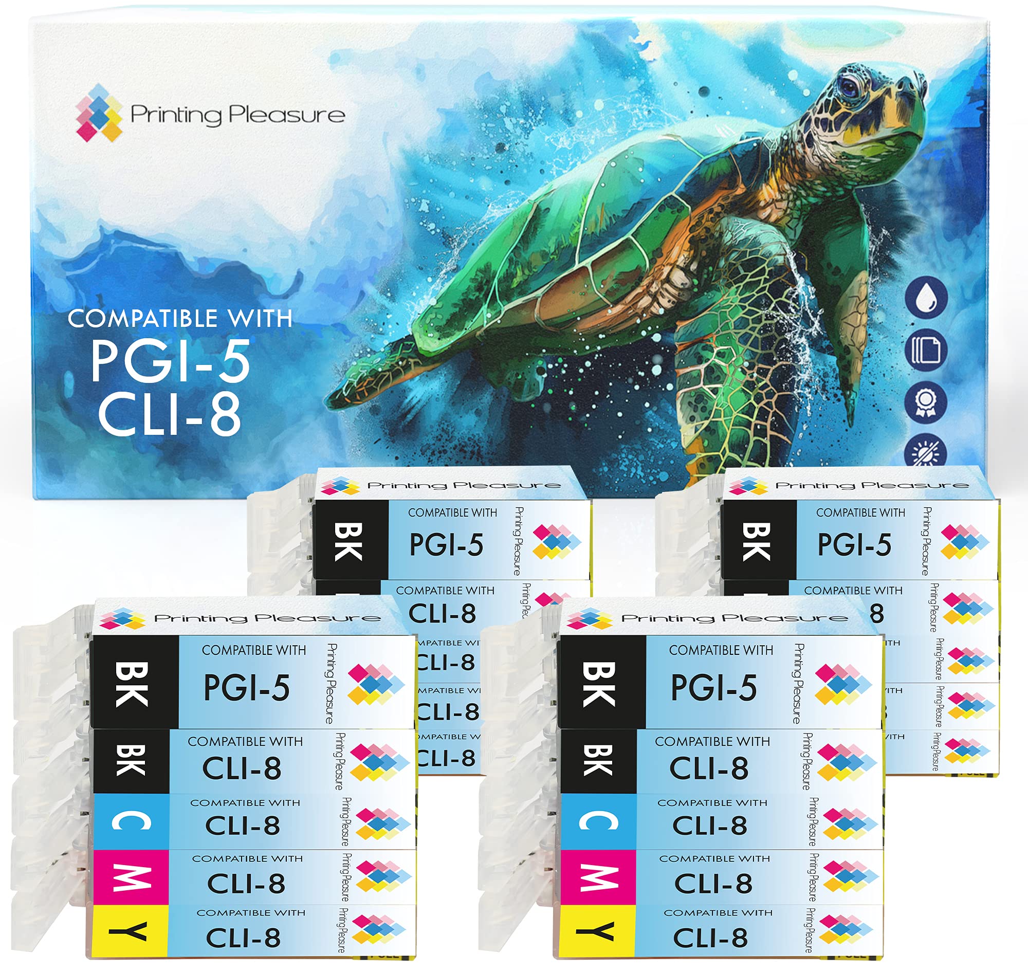20 (4 SETS) Compatible PGI-5 CLI-8 Ink Cartridges for Pixma MP500 MP530 MP600 MP600R MP610 MP800 MP800R MP810 MP830 MP950 MP960 MP970 iP4200 iP4300 iP4500 iP5200 iP5200R iP5300 - High Capacity