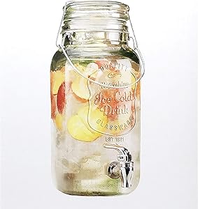 3.6 Liter Glass Beverage Dispenser with Spigot - 100% Leak Proof - Wide Mouth Easy Filling - Mason Jar Style Drink Dispenser For Outdoor, Parties and Daily Use