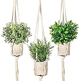 Artificial Plants 3 Pack Mini Fake Hanging with Macrame Plant Hangers Decorative Faux Greenery Decor for Shelves Wall Kitchen Farmhouse Bathroom Home Office