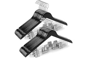 TOPIA HANGER Wooden Suit Hangers with Adjustable Metal Clips (20 Pack), Solid Wood Coat Hangers, 360° Swivel Hook, Premium Clothes Hangers for Jacket, Pant, Jeans, Blouse-Black, CT28B20