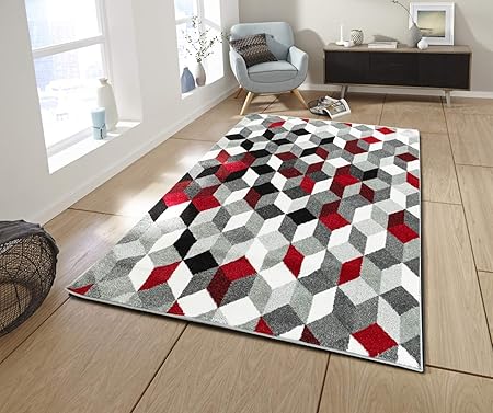 Koton Cara Tapis De Salon Multicolore Noir Gris Blanc Rouge 160 X 230 Cm