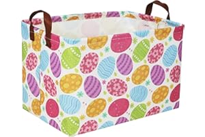 Sanjiaofen Rectangular Easter Baskets, Kids Easter Storage Bins Organizer.Cute Storage Basket with Handles.Boys and Girls,Easter Bunny Eggs Decor,Toys,Books,Easter Gifts (Flower Easter Eggs)