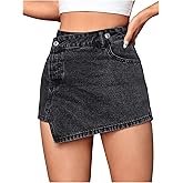 Floerns Women's High Waist Asymmetrical Hem Straight Leg Denim Skirt Skorts