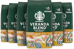 Starbucks Ground Coffee, Starbucks Blonde Roast Coffee, Veranda Blend, 100% Arabica, 6 bags (12 oz each)