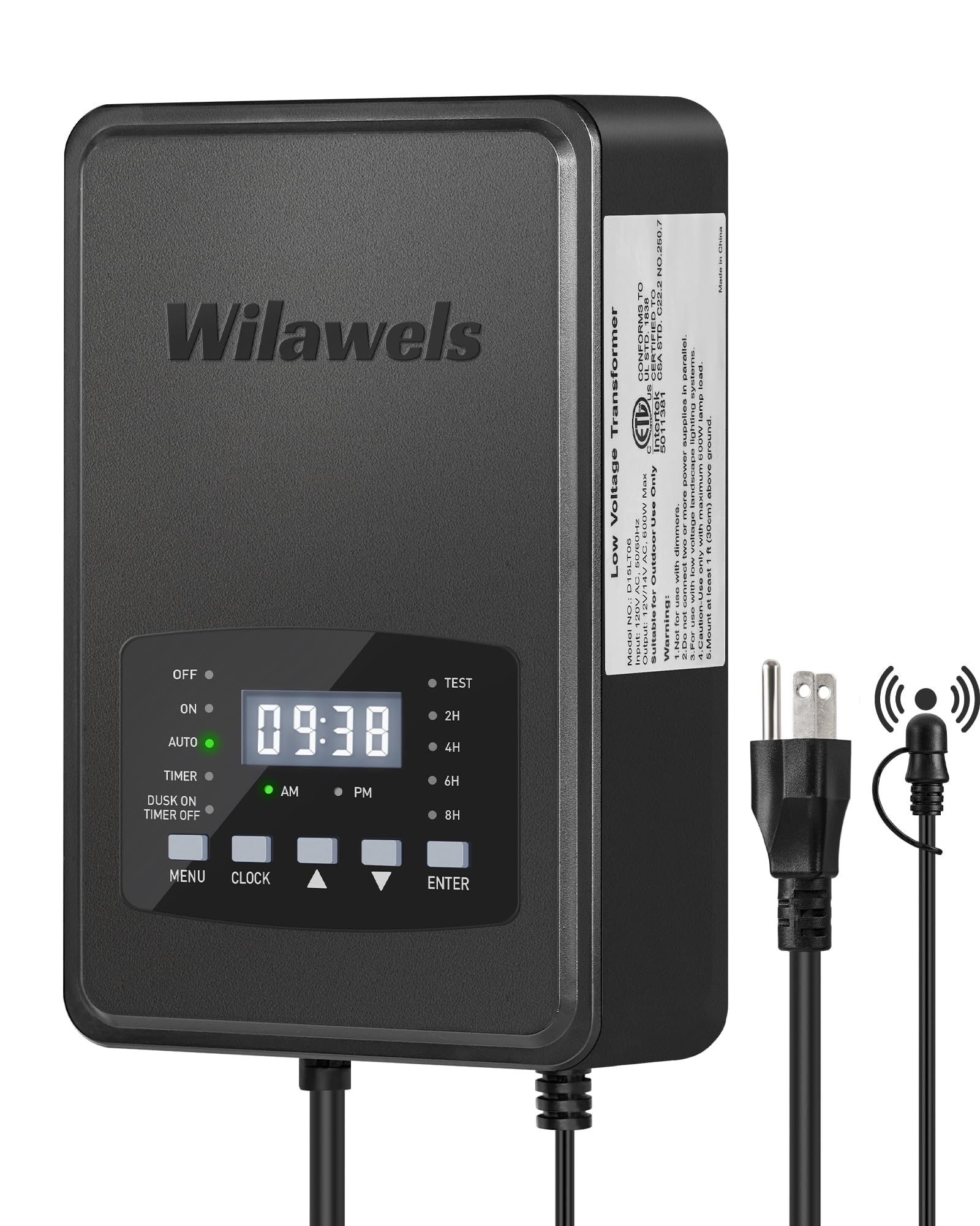 Photo 1 of WILAWELS 600W Low Voltage Landscape Transformer, Weatherproof Outdoor Low Voltage Transformer, 120V AC to 12/14V AC, Landscape Lighting Transformer with Timer and Photocell Sensor, ETL Listed D15LT06