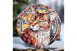 Touber Cat Ornament, Christmas Ornament, Christmas Decoration, Holiday Present Idea, Heirloom Keepsake, Round Ceramic, Gift Exchange, Bauble Present, Gift Idea, Cat