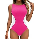 Blooming Jelly Women One Piece Tummy Control Swimsuit Ribbed Color Block Bathing Suits Backless High Neck Swim Suit