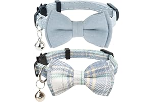 Gyapet Cat Collar Breakaway Bowtie Safety with Bell Adjustbale Kitten Puppy Solid Plaid Color Set D-[2pcs] Blue