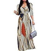 PinkPatty Women's Long Sleeves V Neck Maxi Dresses Flowy Party Wedding Guest Dress with Belted