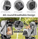 Maxmass Travel Pet Stroller Foldable 4 Wheels Grey with Storage Basket view 3