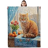 Kibue Cute Cat Blanket, Soft & Warm Flannel Throw Blanket - Lightweight Cozy Kitten Blankets for Travel, Sofa, Bedroom, Office for Adults Kids - Ideal for All Season 60"×50"