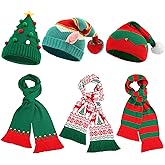 Audaisyly 6 PCS Christmas Knitted Santa Hats and Scarf Set Crochet Elf Hats Xmas Beanie Skull Caps Party Gifts for Women Men