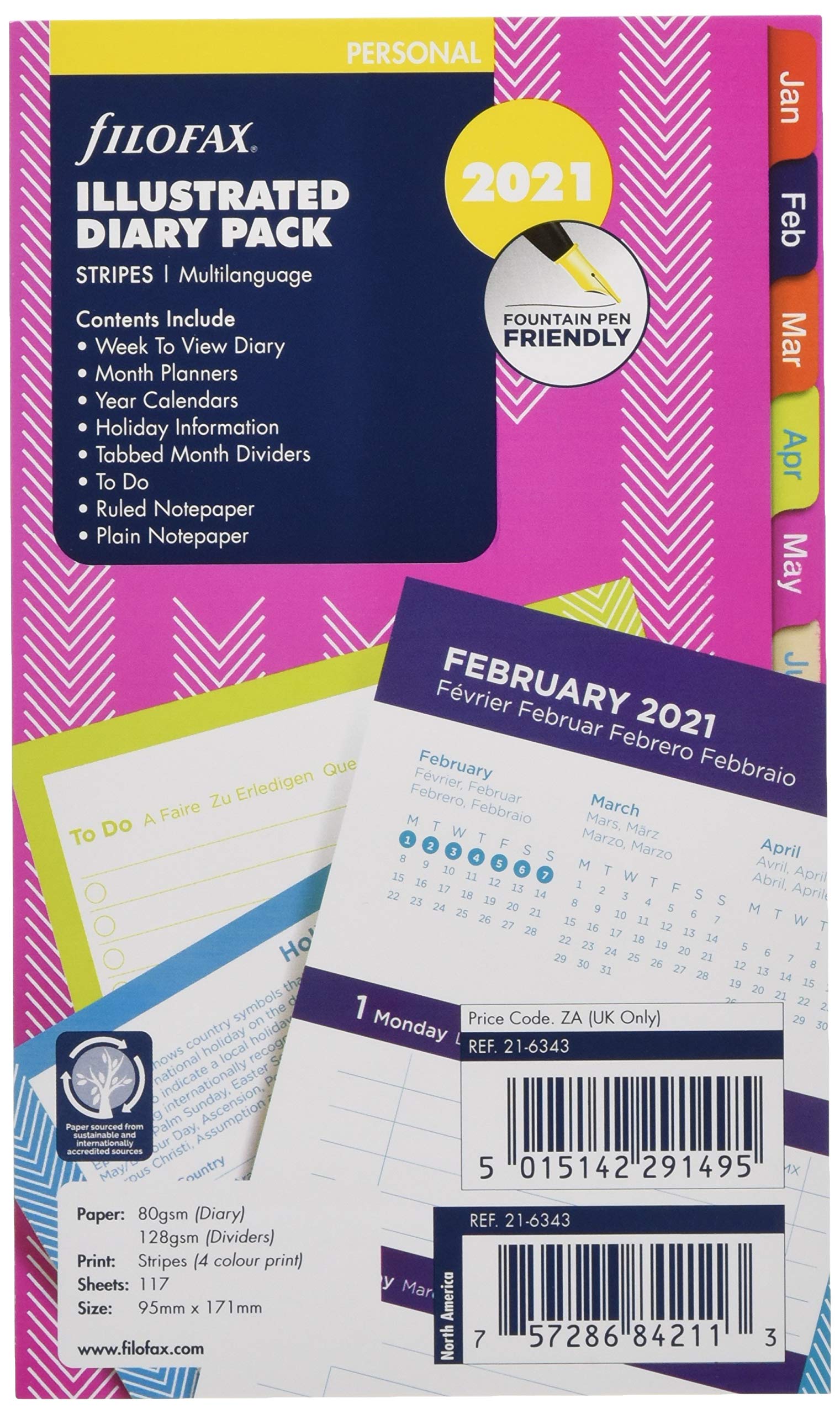Filofax Personal Stripes Illustrated 2021 Diary Refill Pack
