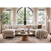 Iroomy Modular Sectional Sofa, U Shaped Chenille Cloud Couch Deep Comfy Seat, 6-Seater Sofas Couches for Living Room, Beige