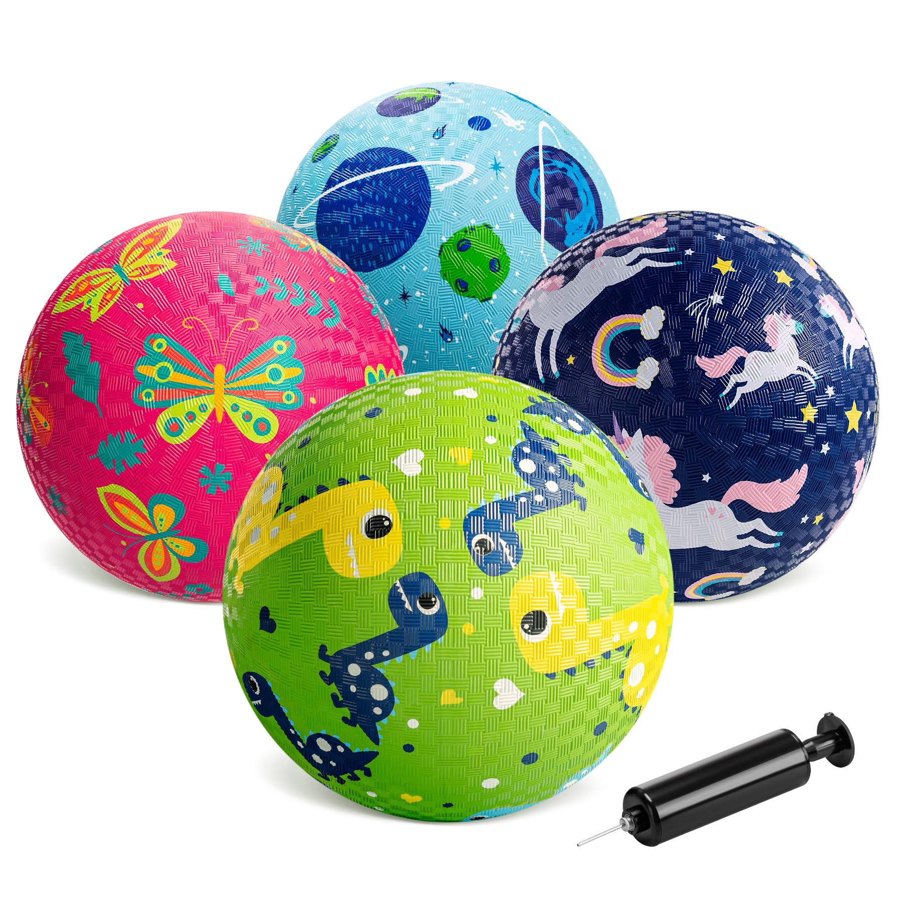 U&C Planet 4 Pack Playground Balls, 8.5 Inch Kickballs Set, Playground Ball with Pump, Gaga Ball Handball Bouncy Balls Play for Kids 1-8