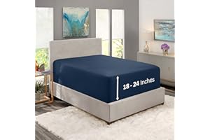 Nestl Navy Fitted Sheet Queen Size, Extra Deep Pocket Queen Fitted Sheet Only, 1800 Microfiber Fitted Bed Sheet, Ultra Soft Fitted Queen Sheet Fits up to 24 Inch Mattress - Queen Size Fitted Sheet