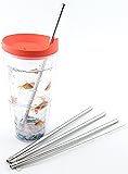 4 Stainless Steel Straws for Tervis Tumbler 24 oz Travel Insulated Clear Drinking Cup Lid CocoStraw Brand