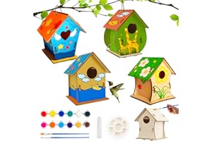 BELLOCHIDDO DIY Birdhouse Craft Kit for Kids - 4 Pack DIY Bird House Kit Painting Puzzle DIY Wooden Assembly, Build and Paint Birdhouse, Wooden Arts and Crafts for Kids Girls Boys Ages 4-6 6-8