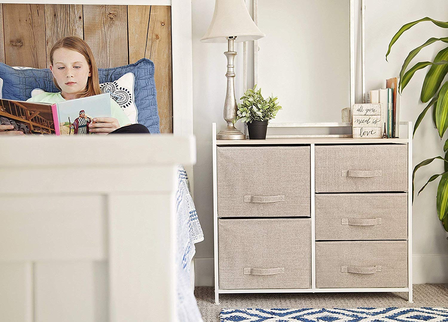 East Loft Storage Cube Dresser Organizer for Closet, Nursery, Bathroom, Laundry or Bedroom 5 Fabric Drawers, Solid Wood Top, Durable Steel Frame Natural : Baby
