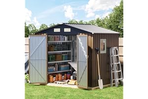 Breezz 8x6FT Outdoor Steel Storage Shed with Clear Window, Lockable Doors, Weather-Resistant Metal Tool Shed for Garden, Backyard, Patio, and Utility Storage.Brown