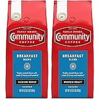 Community Coffee Breakfast Blend Medium Roast, Premium Ground, 32 Ounces (Pack of 2)