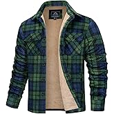 MAGCOMSEN Mens Flannel Shirt Jacket Fleece Lined Thick Long Sleeve Coat Winter Warm Plaid Shacket Jackets with 5 Pockets
