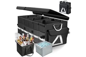 WINHUNT Car Trunk Organizer, Car Storage Organizer with Waterproof Bag Cooler Collapsible Multi Compartment for Car, Suv, Sedan, Truck, Aluminium Handle (Black, Extra Large 100L)
