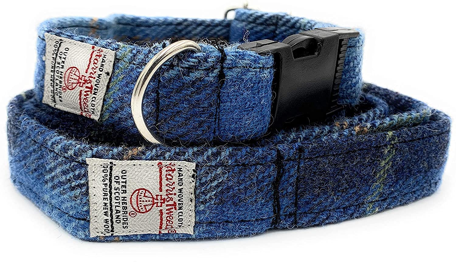 Harris Tweed Dog Collar And Lead Set Handmade (Blue Check, S) โ image 1