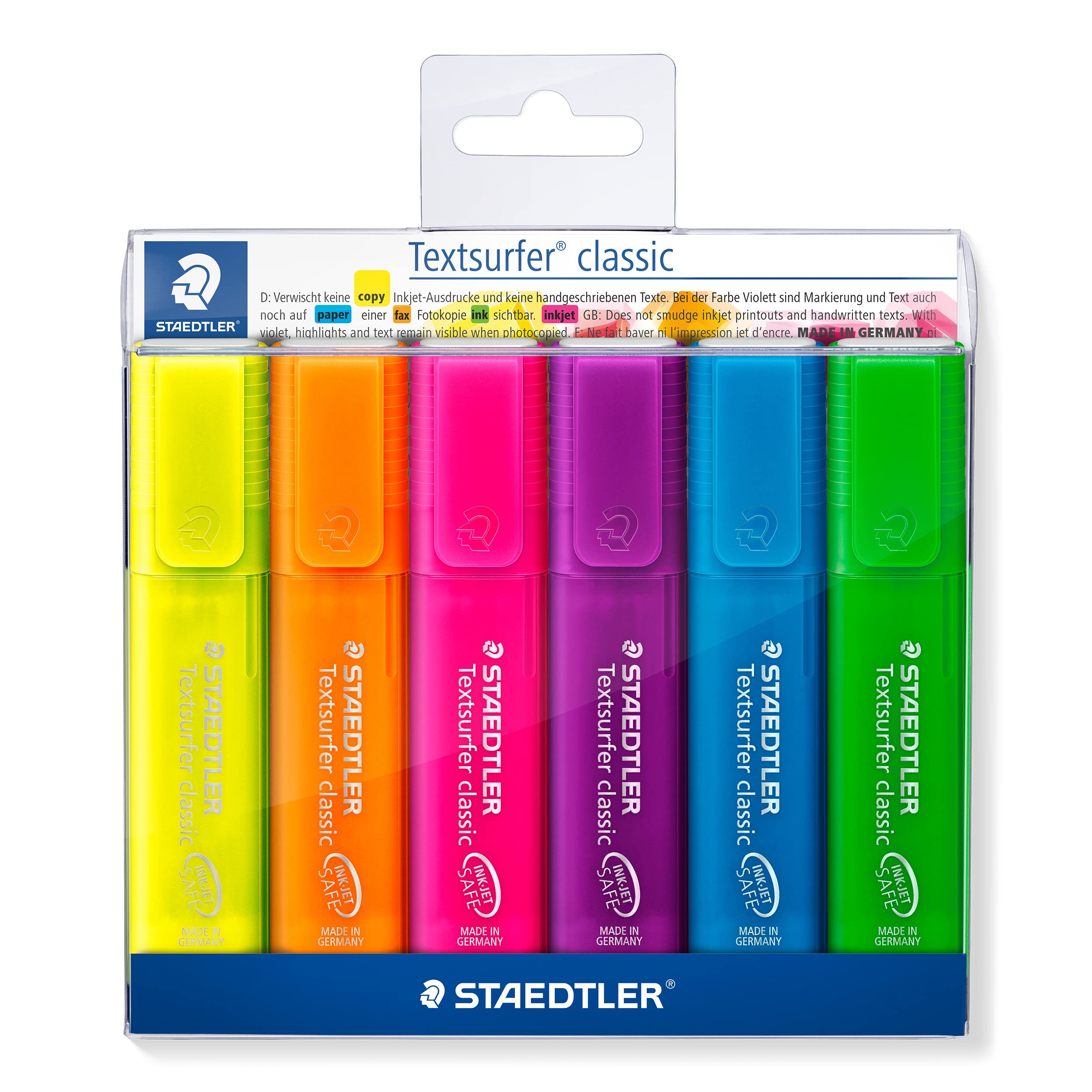 Staedtler Textsurfer 364 P WP6 Textsurfer Highlighters Classic Rainbow Colours Pack of 6 Assorted Colours Highlighters in Soft Plastic Case