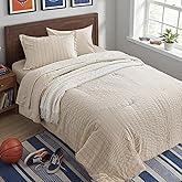 Zzlpp Twin Comforter Set 5 Pieces, Beige Seersucker Bed in a Bag with Comforter and Sheets, All Season Bedding Sets with 1 Comforter, 1 Pillow Sham, 1 Pillowcase, 1 Flat Sheet, 1 Fitted Sheet