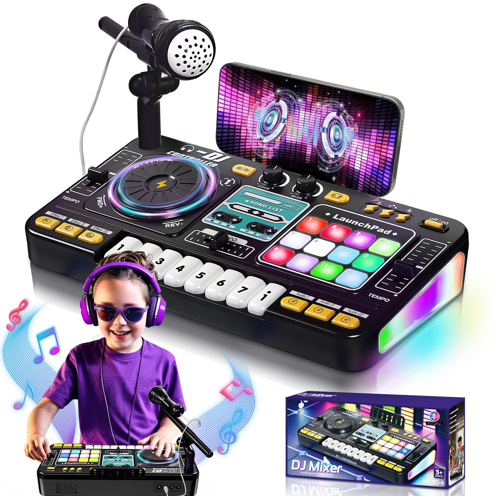 Photo 1 of OZMI Kids DJ Music Mixer Table Board Set Toy with Microphone, Lights – Interactive Musical Toys for Ages 3-12 | 100+ Sounds, Piano Keys, Disco Mode, Rechargeable for Kids Boys & Girls