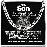 GLAVICY To My Son Cuban Link Chain Necklace from Mom or Dad, Stainless Steel Pendant Jewelry, Son Necklace with Message Card and Box Meaning on Birthday Christmas Gift