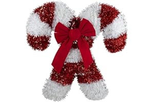 Northlight Tinsel Candy Cane Christmas Window Decoration, 19.25", Red