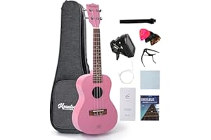 MOUNTOCEAN 21 Inch Pink Soprano Ukulele for Kids Premium Mahogany Ukulele for Beginners with Gig Bag Strap Aquila String Tuner Picks Cloth Capo Bundle with Online Lessons for Professional Starter