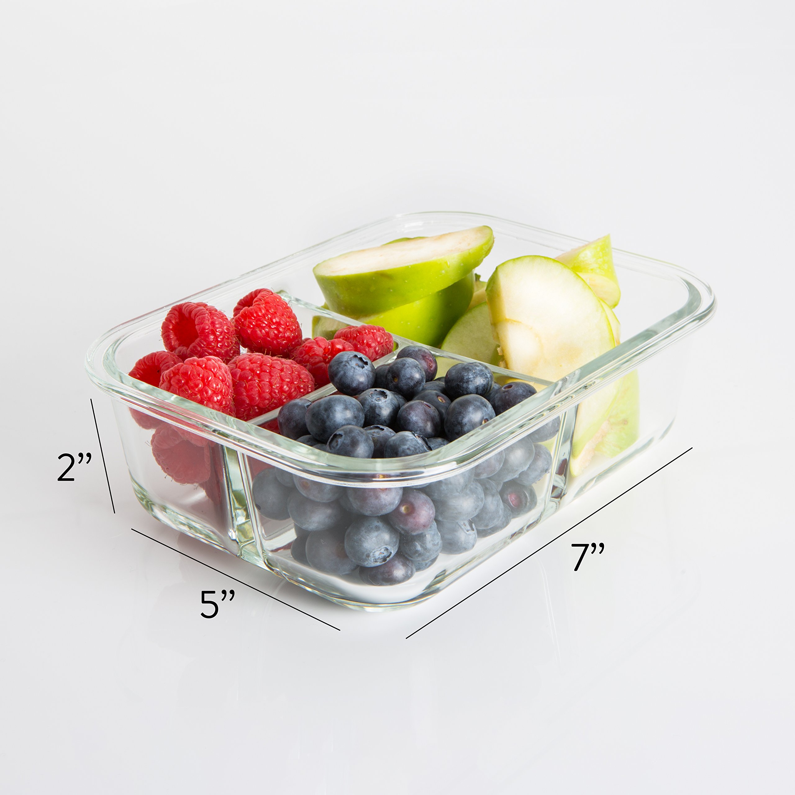 [3Pack] Glass Meal Prep Containers 3 Compartment Food Storage