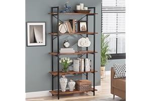 Tribesigns 5 Tier Bookshelf, Industrial Etagere Bookcase with Heavy-Duty Metal Frame, Rustic Tall Book Shelf Unit for Living 