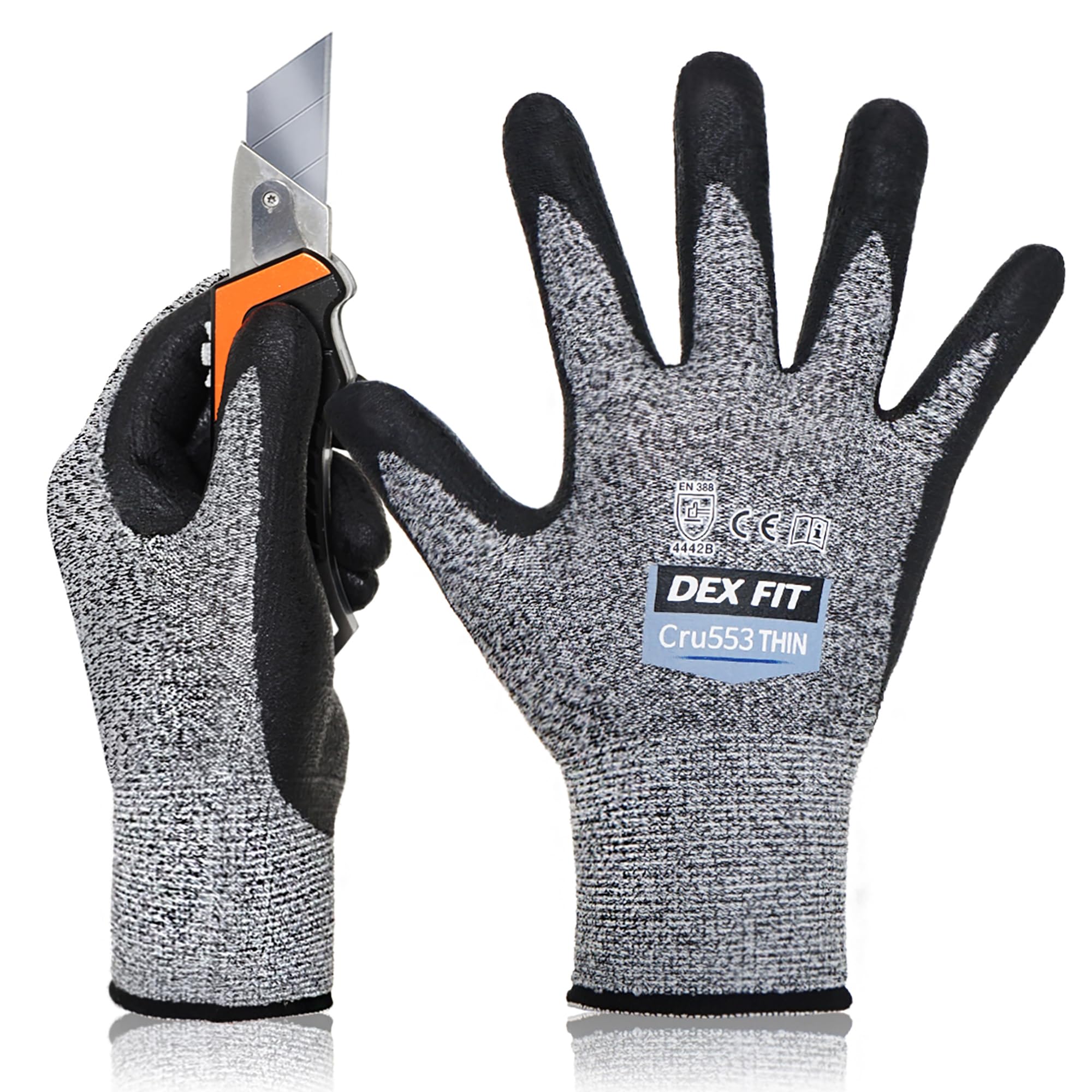 DEX FIT 15-Gauge Level 4 Cut Resistant Gloves Cru553 Thin, 3D Comfort Ultra Soft, High-Dexterity for Precision Feel, Grey X-Large1 Pair — image 1