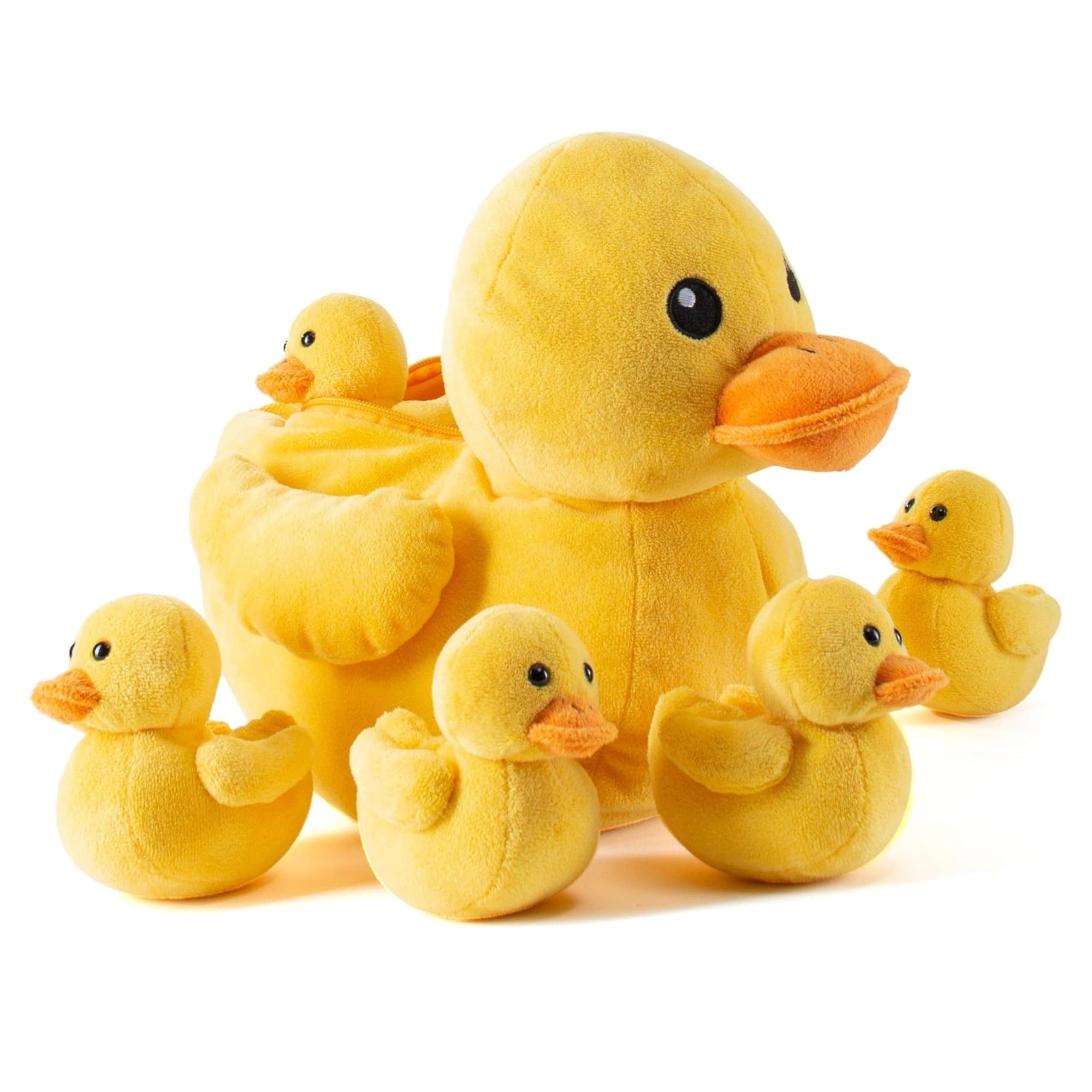 PREXTEX Plush Duck Toys Stuffed Animal with 5 Ducks Baby Stuffed Animals - Big Duck Zippers 5 Little Plush Baby Ducklings - Toys for Kids 3-5 - Duckling Toy - Gift for Ducks Lovers