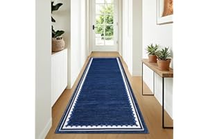 Garvee Washable Hallway Runner Rug 2x6 Neutral Rug Runner Non Slip Kitchen Mats Low Pile Modern Scalloped Area Rug, Stain Res