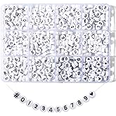 Hudinsun 500Pcs 0-9 Acrylic Number Beads in 12 Grid Box Round Beads for Bracelets Neckless Friendship Jewelry DIY Making 4x7mm Box, White